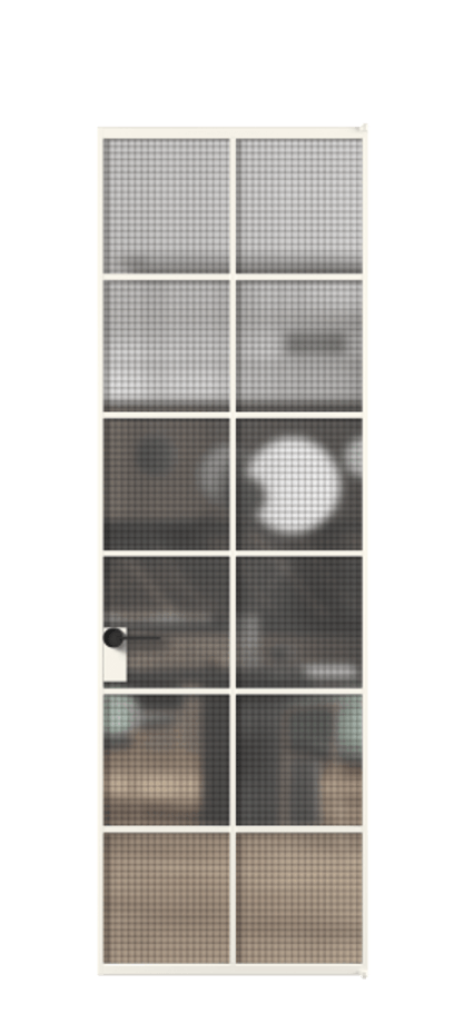 Алюминиевая дверь АЛПЛ040.05 Алюминий пудровый белый Декоративное стекло с сеткой "Mesh silver", триплекс Цена 134930  | Volhovec