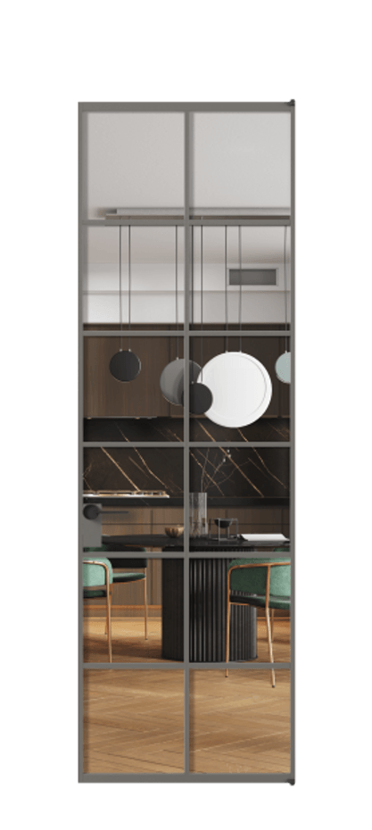 Алюминиевая дверь АЛПЛ040.05 Алюминий классический серый Прозрачное стекло "Crystal Vision", калёное, 6 мм Цена 121772  | Volhovec