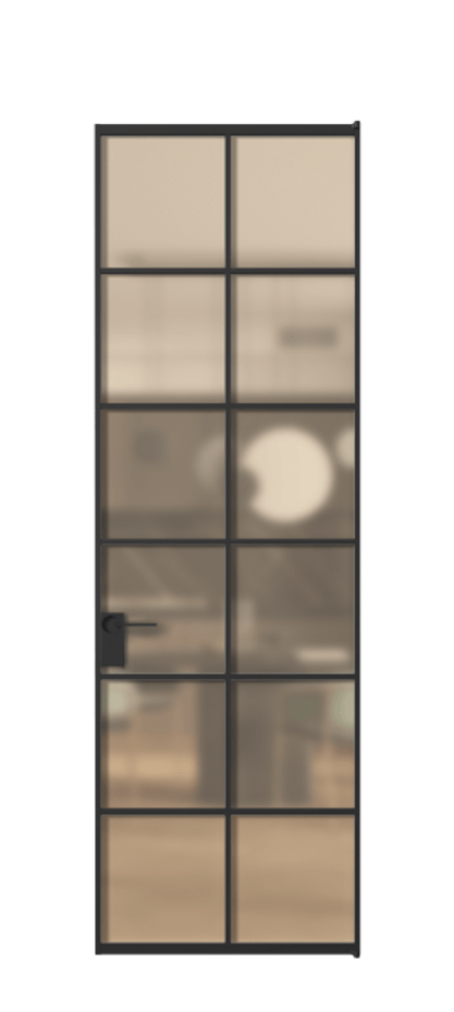 Алюминиевая дверь АЛПЛ040.05 Алюминий Черный Сатинированное оранжевое стекло, триплекс Цена 119545  | Volhovec