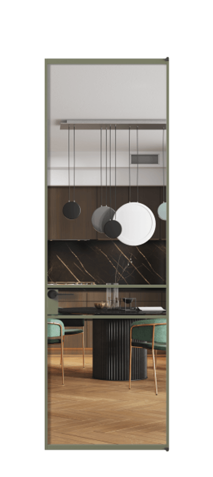 Алюминиевая дверь АЛПЛ040.02 Алюминий оливковый тёмный Прозрачное стекло "Кристал Вижн", калёное Цена 130370  | Volhovec