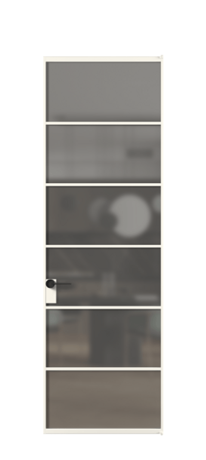 Алюминиевая дверь АЛПЛ040.04 Алюминий пудровый белый Сатинированное серое стекло, триплекс Цена 128530  | Volhovec