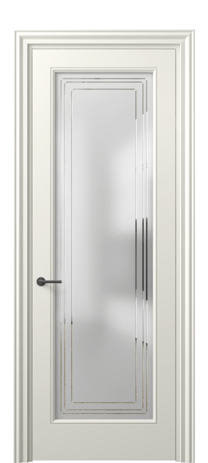 Межкомнатная дверь Mascot 8400 Матовый жемчужный Сатинированное стекло с гравировкой "Грани", триплекс Цена 65999 ₽ | Volhovec