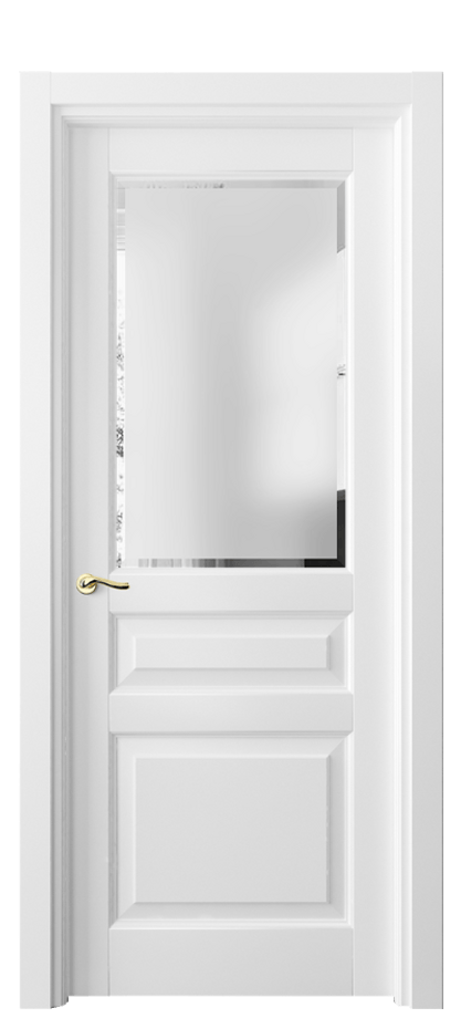 Межкомнатная дверь Лигнум 0710 Матовый белоснежный Сатинированное стекло с фацетом Цена 101099 ₽ | Volhovec