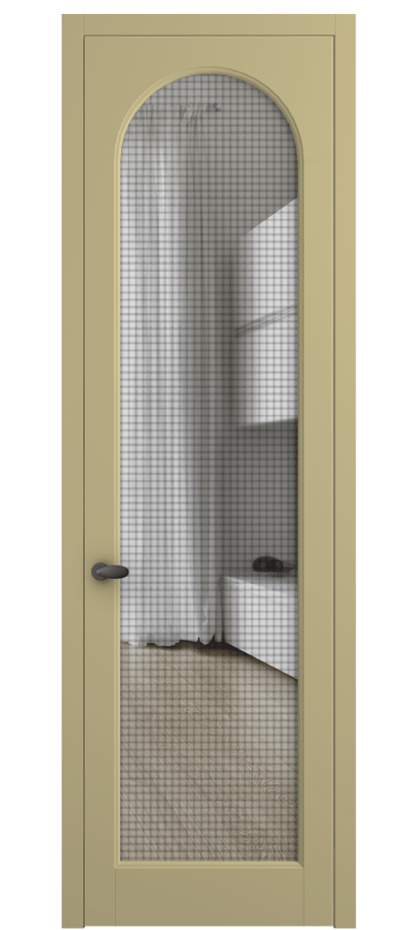 Межкомнатная дверь Palazzo 6804 Матовый белоснежный Декоративное стекло с сеткой "Mesh silver", триплекс, 6 мм Цена 126599 ₽ | Volhovec