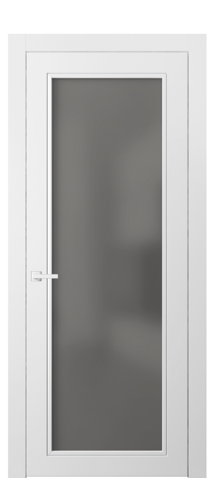 Межкомнатная дверь Neo Classic 8000 Матовый белоснежный Сатинированное серое стекло, триплекс Цена 63119 ₽ | Volhovec