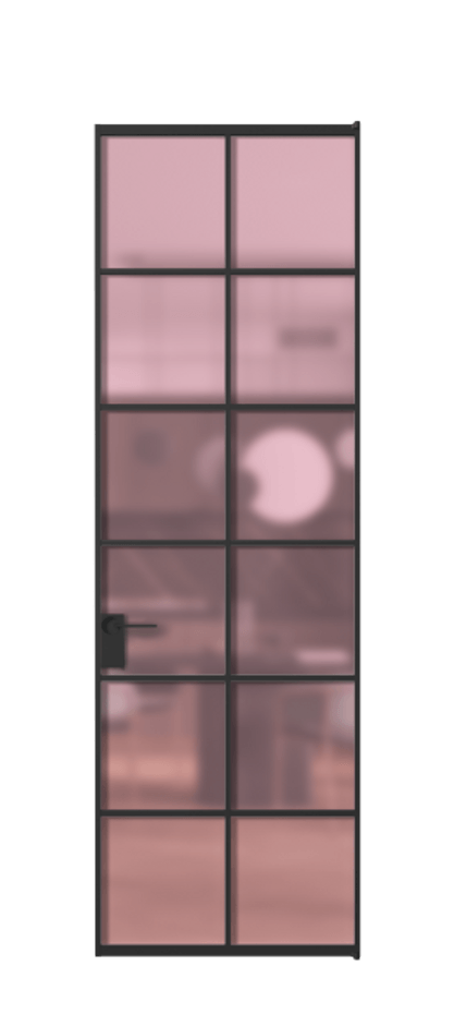 Алюминиевая дверь АЛПЛ040.05 Алюминий Черный Сатинированное розовое стекло, триплекс Цена 119545  | Volhovec