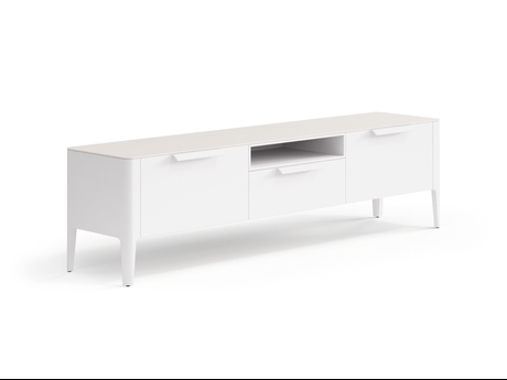 Мебель ТВ тумба Piega. Цвет Матовый пудровый белый. Материал Гладкая эмаль. Коллекция ТВ тумба Piega. Картинка.