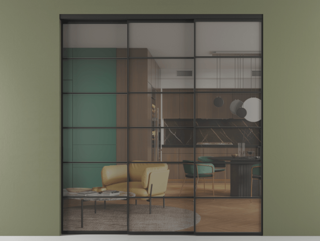 Перегородка Формато внутри проёма 3 створки с синхронным механизмом АЛПР 040.04 Алюминий Черный Прозрачное серое стекло, триплекс. Скрытый короб ЧЕР Цена 346360 ₽ 1. Полотно 3 шт. (800/2100 мм)
2. Комплект установки раздвижной системы
3. Базовый комплект фурнитуры
4. Комплект фурнитуры телескопик синхро-2
5.Ручка Рондо. Фабрика дверей Волховец 8 (800) 551 43 19 Перегородка Формато внутри проёма 3 створки с синхронным механизмом АЛПР 040.04 Алюминий Черный Прозрачное серое стекло, триплекс Цена 346360 ₽ | Volhovec