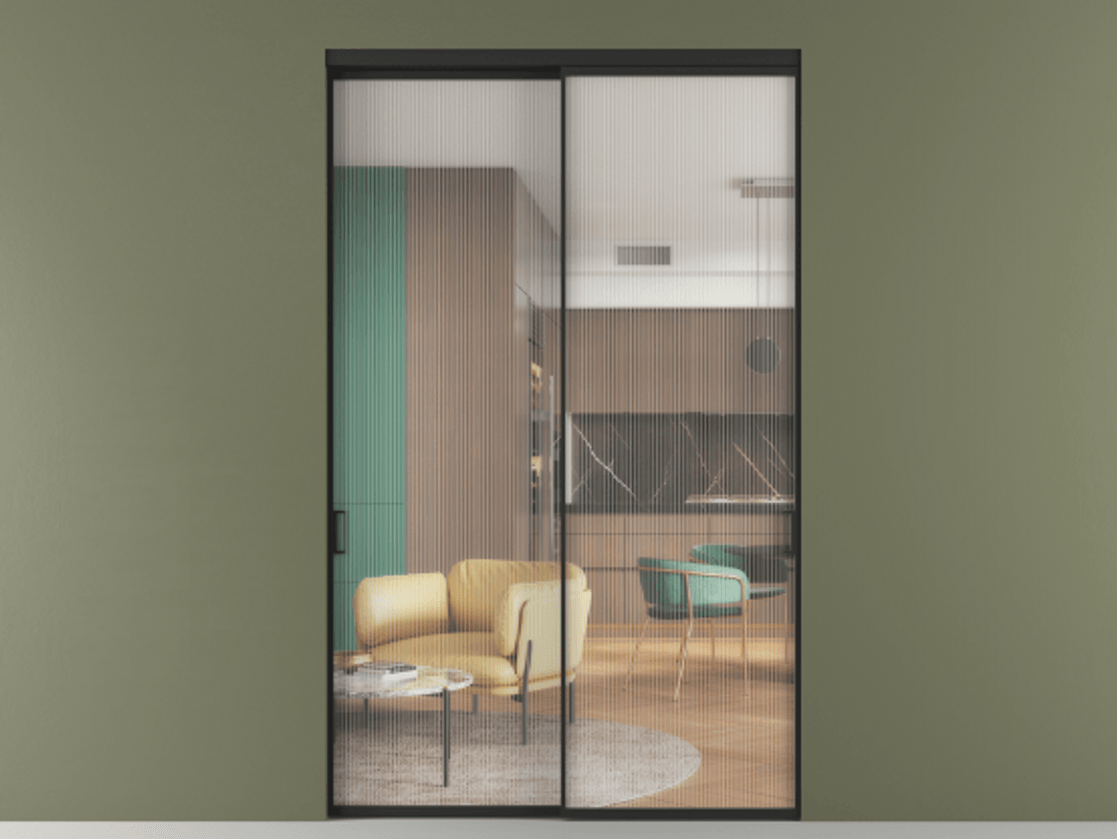 Перегородка Formato внутри проёма двустворчатая АЛПР 040.01 Алюминий Черный Рифлёное стекло "Moru", триплекс. Скрытый короб ЧЕР Цена 445800 ₽ 1. Полотно 2 шт. (800/2100 мм)
2. Комплект установки раздвижной системы
3. Базовый комплект фурнитуры
4.Ручка RONDO. Фабрика дверей Волховец 8 (800) 551 43 19 Перегородка Formato внутри проёма двустворчатая АЛПР 040.01 Алюминий Черный Рифлёное стекло "Moru", триплекс Цена 445800 ₽ | Volhovec