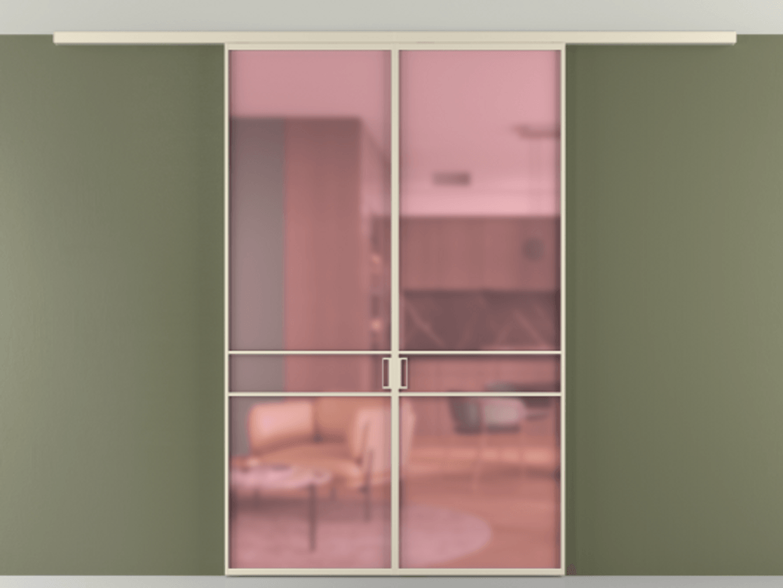 Перегородка Formato вдоль стены на потолок 2 створки АЛПР 040.02 Алюминий бежево-серый Сатинированное розовое стекло, триплекс Цена 194876 ₽ | Volhovec