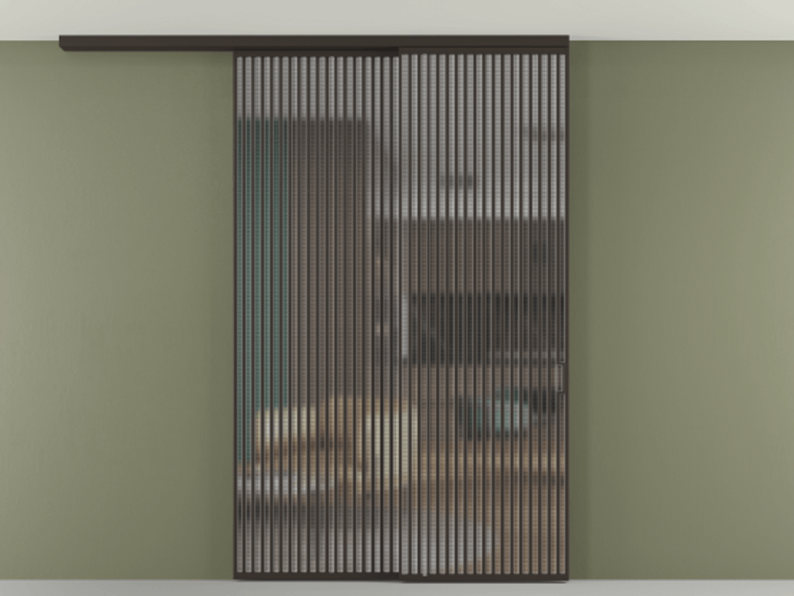 Перегородка Formato вдоль стены на потолок 2 створки с синхронным механизмом АЛПР 040.06 Алюминий антрацит  Цена 463256 ₽ | Volhovec