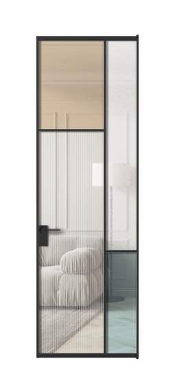 Дверь межкомнатная АЛПЛ041.10 ЧРН 4 стекла. Цвет Алюминий Черный. Материал Алюминий. Коллекция Mosaic. Картинка.