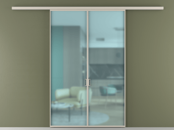 Алюминевая перегородка АЛПР 040.01_АСБЖ_САТ ГОЛ_new. Цвет Алюминий светло-бежевый. Материал Алюминий в эмали. Коллекция Перегородка Formato вдоль стены 2 створки. Картинка.