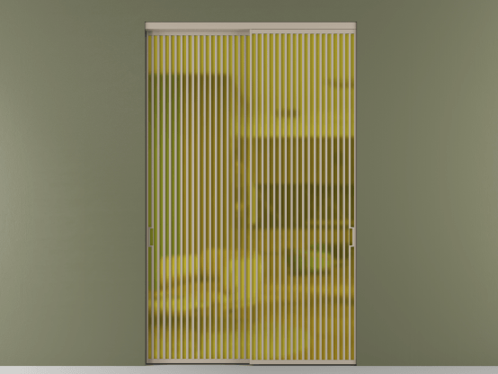 Алюминевая перегородка АЛПР 040.06_АБСК_САТ ЖЕЛ_new. Цвет Алюминий бисквитный. Материал Алюминий в эмали. Коллекция Перегородка Formato внутри проёма 2 створки. Картинка.