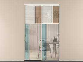 Алюминевая перегородка vnt2_4 Алюминий светло-серый Четыре стекла. Цвет Алюминий светло-серый. Материал Алюминий в эмали. Коллекция Перегородка Mosaic внутри проёма 2 створки. Картинка.