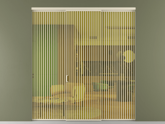 Алюминевая перегородка vn1+2_06_ Алюминий бежево-серый Прозрачное жёлтое стекло, триплекс, 6мм. Цвет Алюминий бежево-серый. Материал Алюминий в эмали. Коллекция Перегородка Formato внутри проёма 3 створки. Картинка.