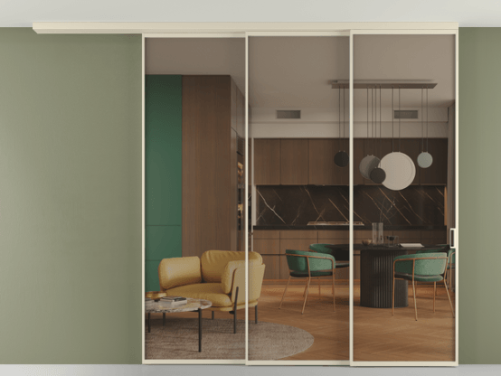 Алюминевая перегородка pv3_01_ Алюминий бежево-серый Бронза прозрачное. Цвет Алюминий бежево-серый. Материал Алюминий в эмали. Коллекция Перегородка Формато вдоль стены на потолок 3 створки с синхронным механизмом. Фото. Алюминевая перегородка pv3_01_ Алюминий бежево-серый Бронза прозрачное. Цвет Алюминий бежево-серый. Материал Алюминий в эмали. Коллекция Перегородка Формато вдоль стены на потолок 3 створки с синхронным механизмом. Картинка.